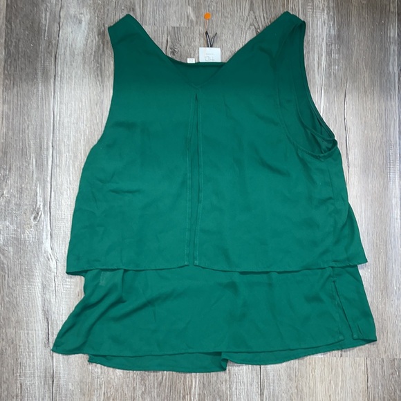 HD In Paris Green Sleeveless Layered V Neck Tank Blouse - Picture 6 of 6